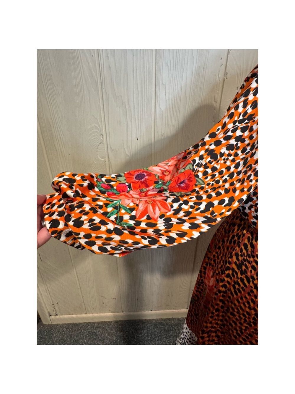 Liquorish Women's Wrap Dress Size 14 Orange Black Floral - Picture 4 of 11